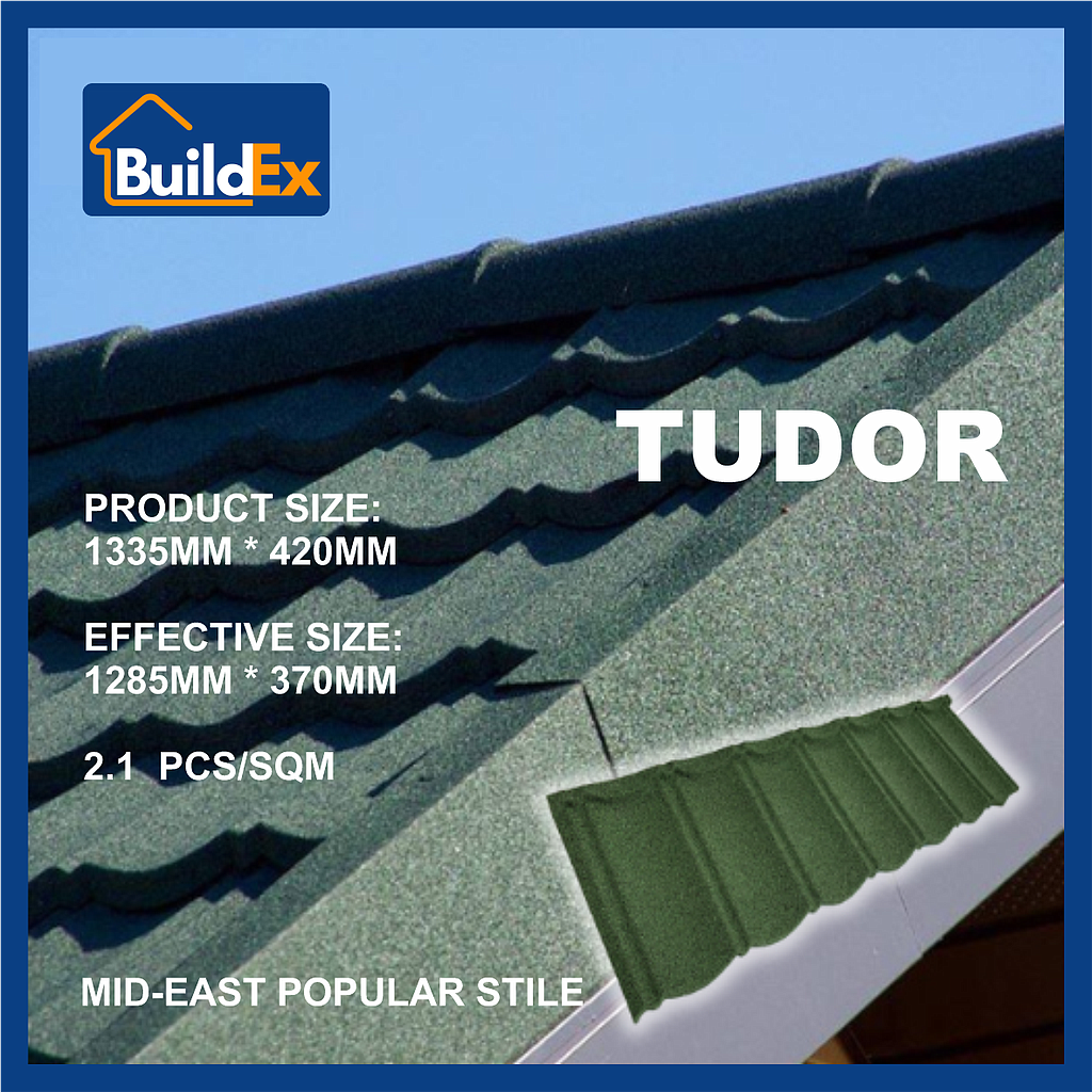 SCM-Buildex-CN TUDOR  загварын чулуун будагтай металл дээвэр (Энгийн цайртай) (1340x370x0,45мм) 0,5м2